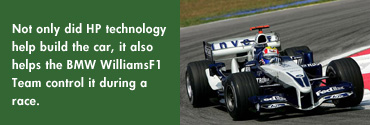 Not only did HP technology help build the car, it also helps the BMW WilliamsF1 Team control it during a race. 