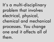It's a multi-disciplinary problem that involves electrical, physical, chemical and mechanical processes. You change one and it affects all of them.