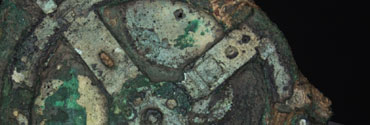 Close-up view of the Antikythera Mechanism, believed to be the world's oldest computer